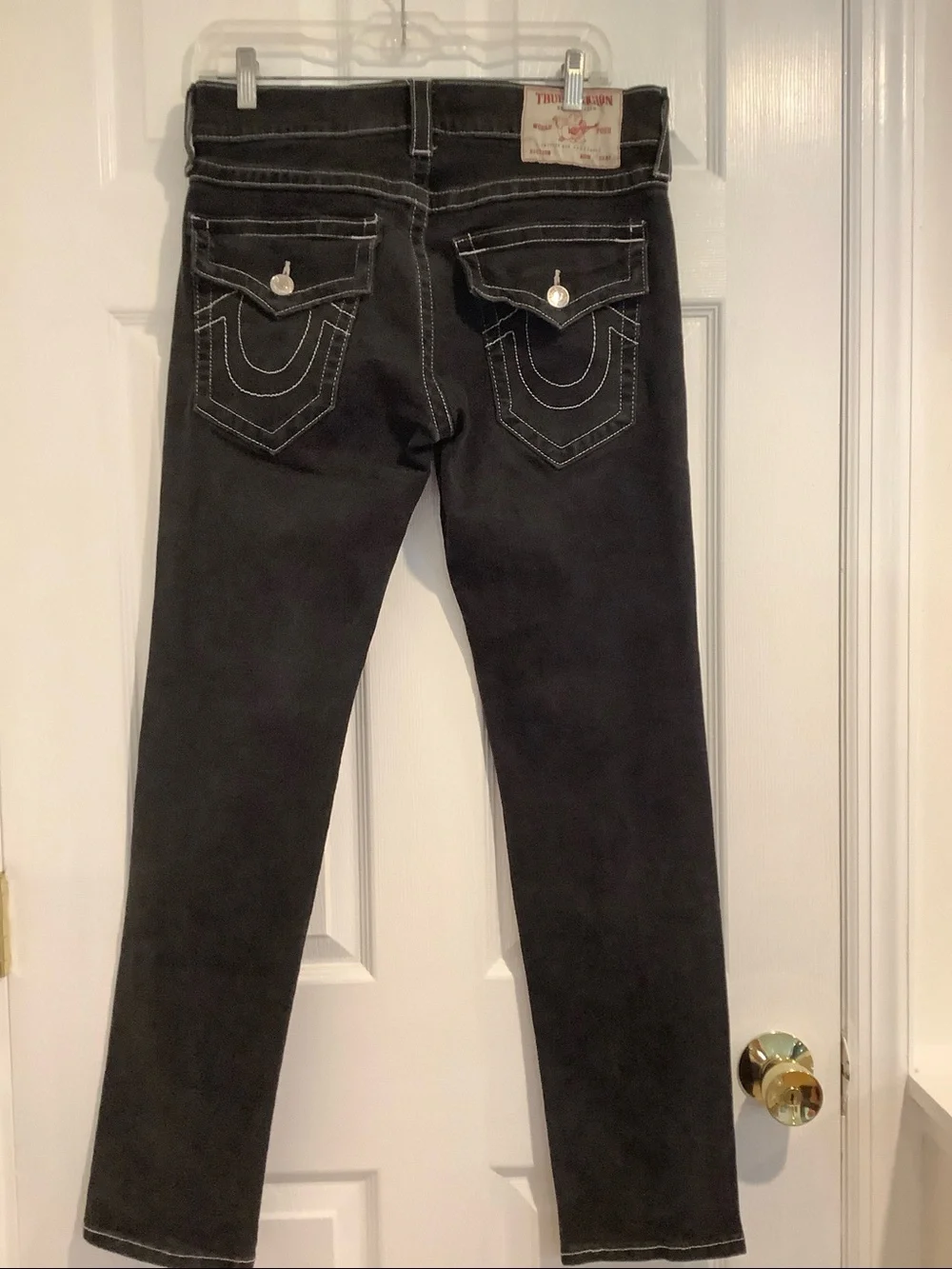 TRUE RELIGION Men’s Black Geno Relaxed Slim Flap Stretch Jeans 31